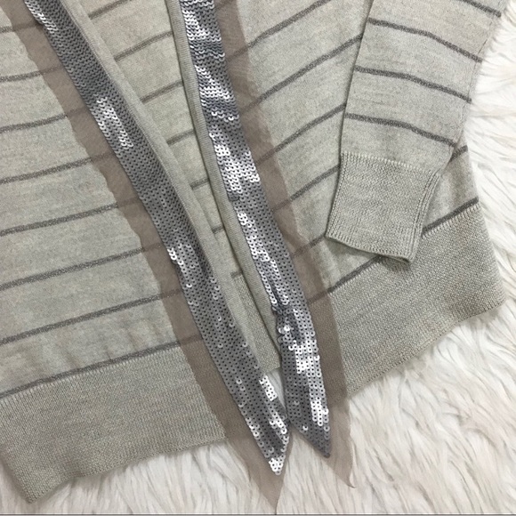 Ann Taylor Loft Gray Sequin Metallic stripe Cardi - Picture 5 of 8